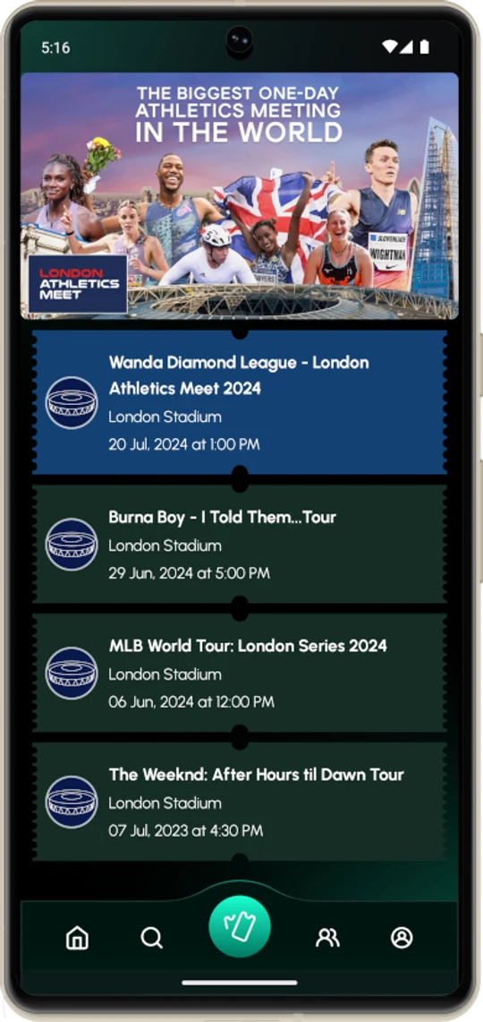The TX.IS Ticket Wall showing a list of upcoming events